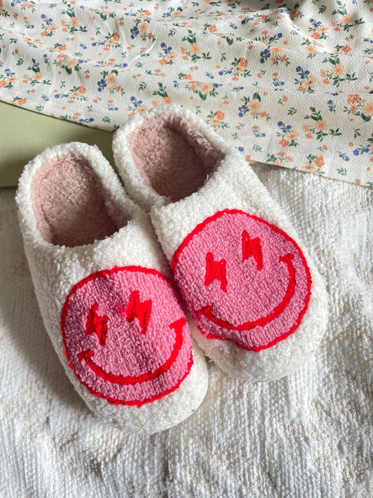 Pink Bolt Smiley Slippers