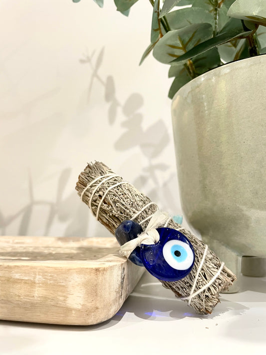 Return Back To Sender Sage Kit + Blue Mountain Sage + Evil Eye Charm + Blue Sodalite